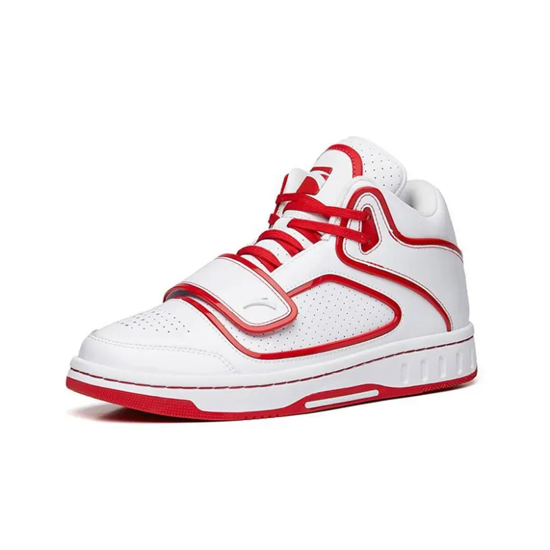 Anta Anti-Slip Wear-Resistant Mid-Top Skateboard Shoes Men's White Red-1