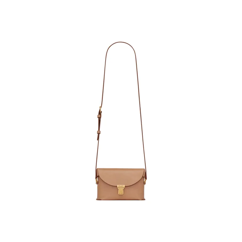 SAINT LAURENT Smooth Cow Leather Box Bag Shoulder Bag Crossbody Bag Small Size Men's Brown-1