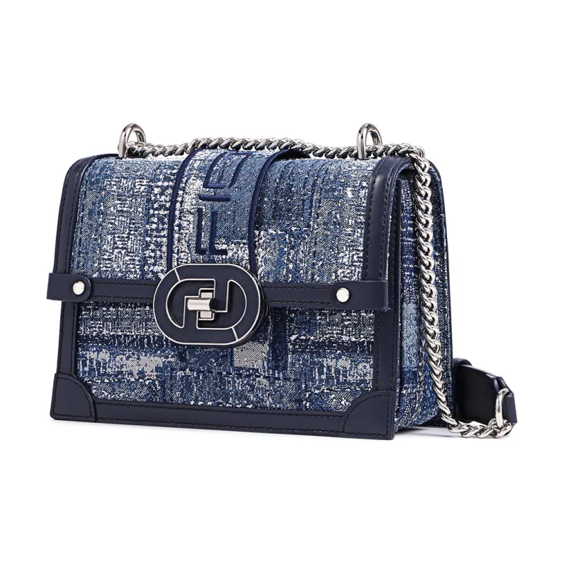 FION Cow Leather, Leather Fabric Small Square Bag, Box Bag, Shoulder Bag, Crossbody Bag Medium Size Women's Dark Blue-1