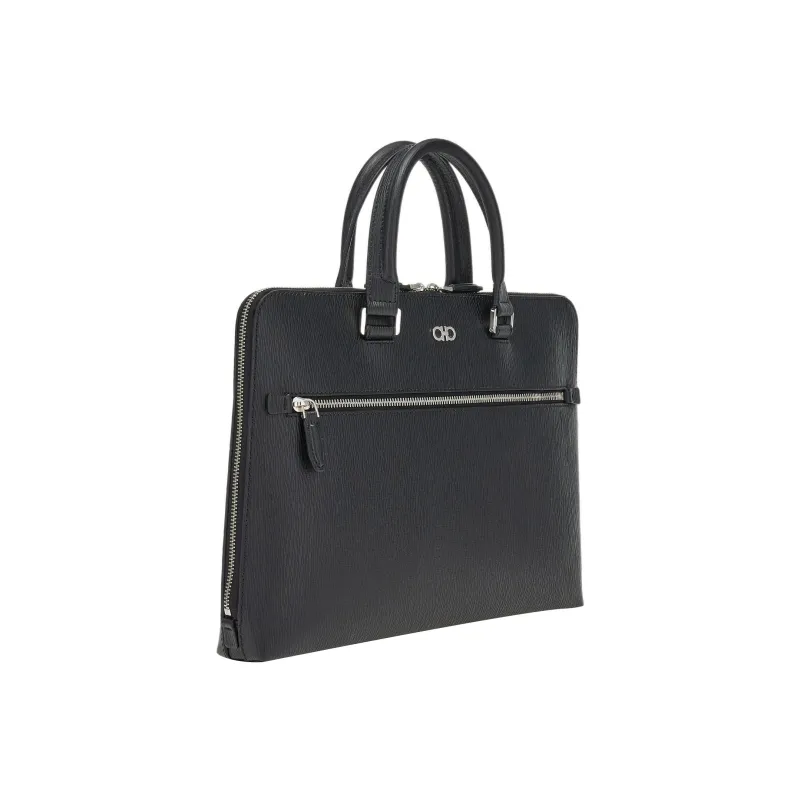 FERRAGAMO Stamped Calfskin Briefcases Handbags Regular Men's Black-1