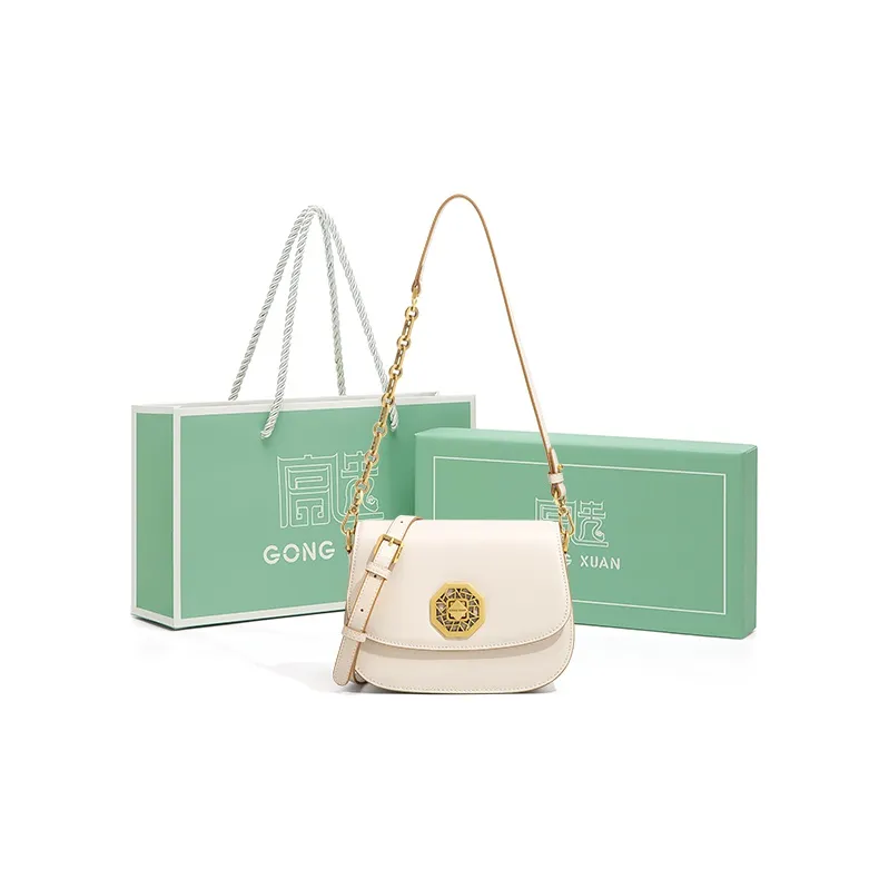 Gong Xuan Cow Leather Shoulder Bag, Saddle Bag, Crossbody Bag Regular Women's White/Sand Dune-8