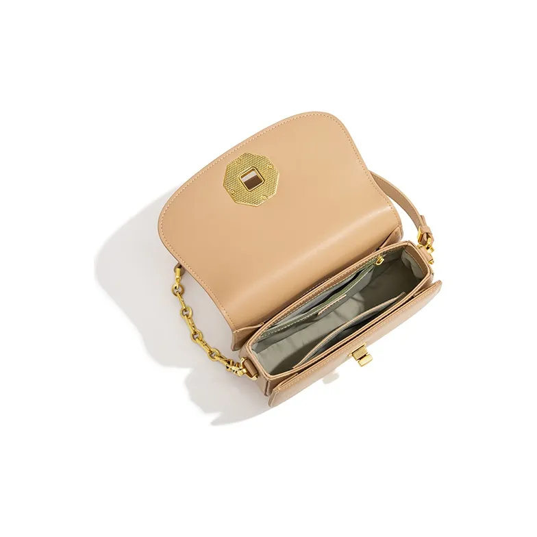 Gong Xuan Cow Leather Shoulder Bag, Saddle Bag, Crossbody Bag Regular Women's White/Sand Dune-4