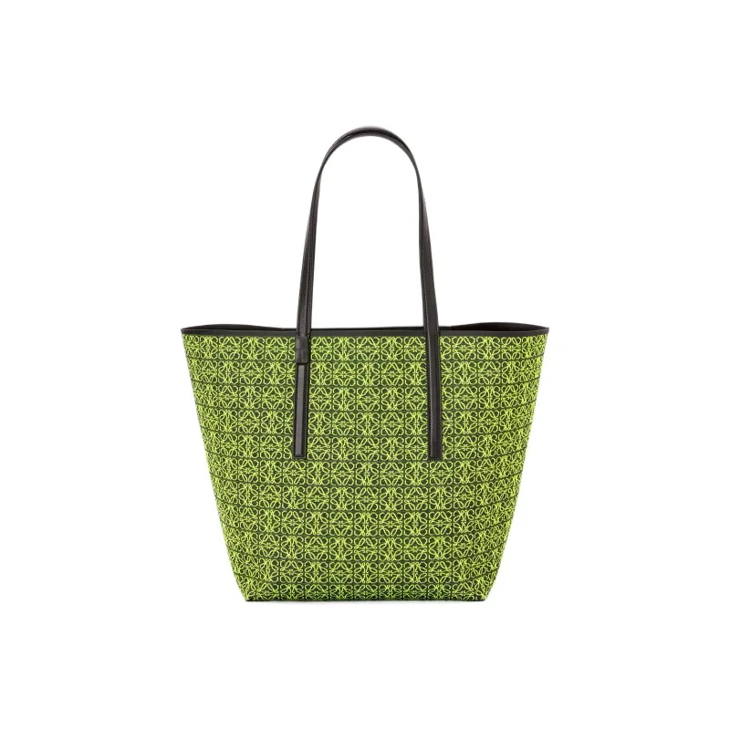 LOEWE Anagram Basket Jacquard Fabric With Calfskin Tote Shopping Bag One Shoulder Handbag Men's Neon Yellow-2
