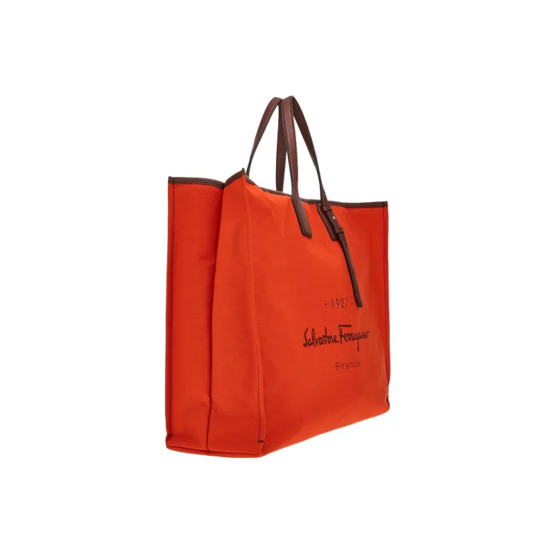 FERRAGAMO Canvas With Leather Canvas Bag Tote Bag Shopping Bag Handbag Men's Volcano Red-1