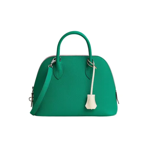 HERMES Bolide Calfskin Bowling Bag Shoulder Bag Crossbody Bag Handbag Women's Jade Green/Ash White/Brocade Purple