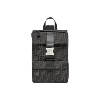 FENDI Fabric With Cow Leather Backpack Small Size Men's Black