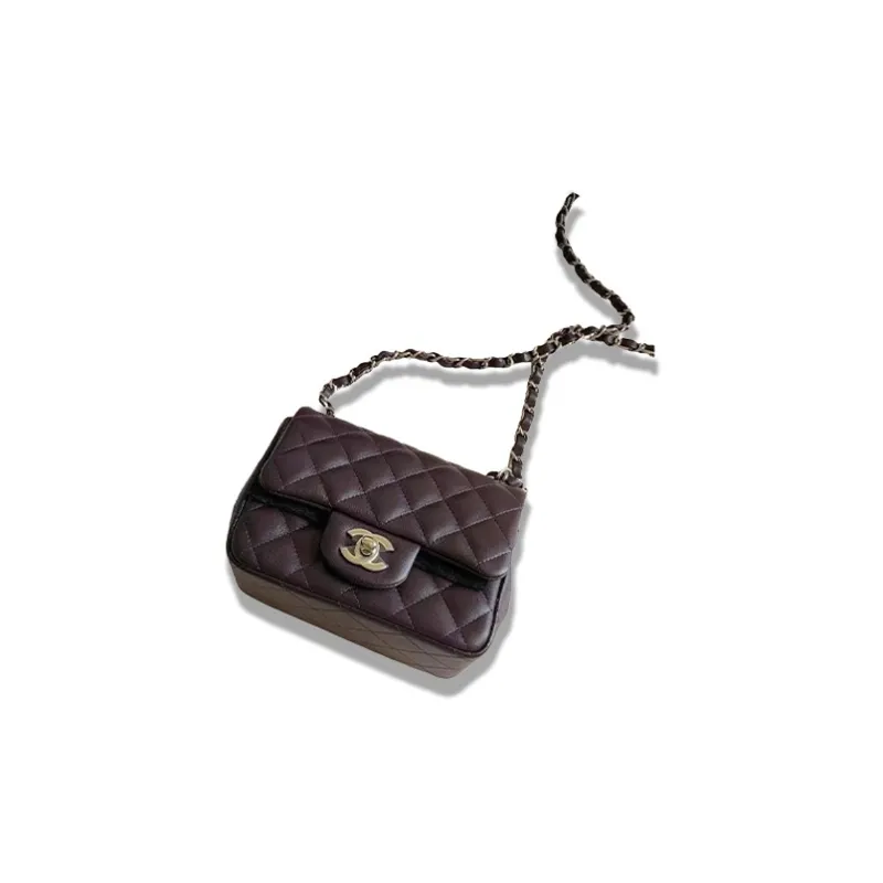 CHANEL Classic Flap CF Lambskin Shoulder Bag, Crossbody Bag Women's Purple Grape-2