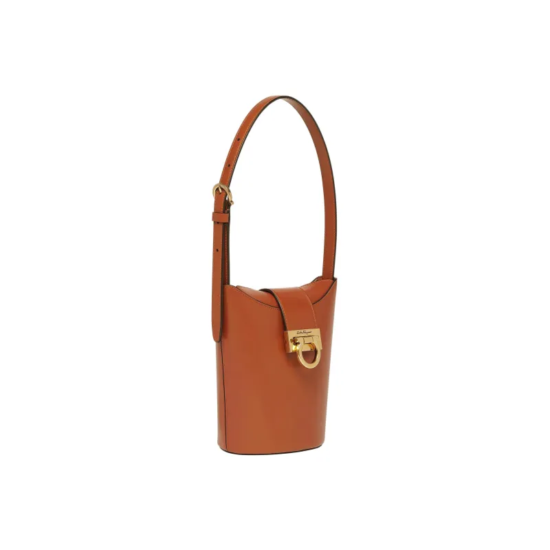 FERRAGAMO Trifolio Cow Leather Bucket Bag, Handbag, Shoulder Bag Women's Brown-1