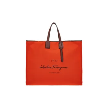 FERRAGAMO Canvas With Leather Canvas Bag Tote Bag Shopping Bag Handbag Men's Volcano Red