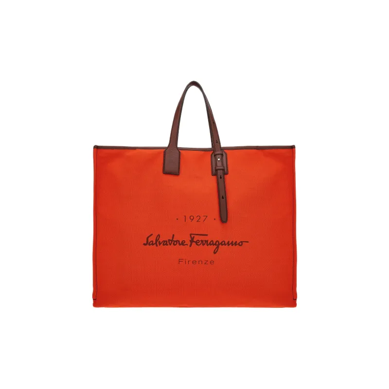 FERRAGAMO Canvas With Leather Canvas Bag Tote Bag Shopping Bag Handbag Men's Volcano Red-0