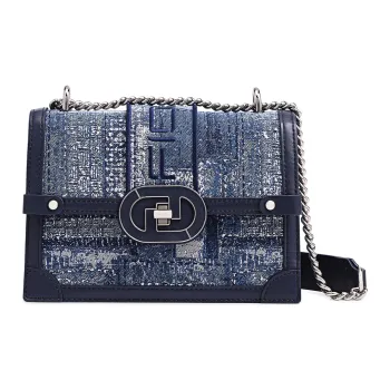 FION Cow Leather, Leather Fabric Small Square Bag, Box Bag, Shoulder Bag, Crossbody Bag Medium Size Women's Dark Blue