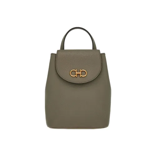 FERRAGAMO Stamped Calfskin Backpack Shoulder Bag Crossbody Bag Handbag Mini Women's Olive Green