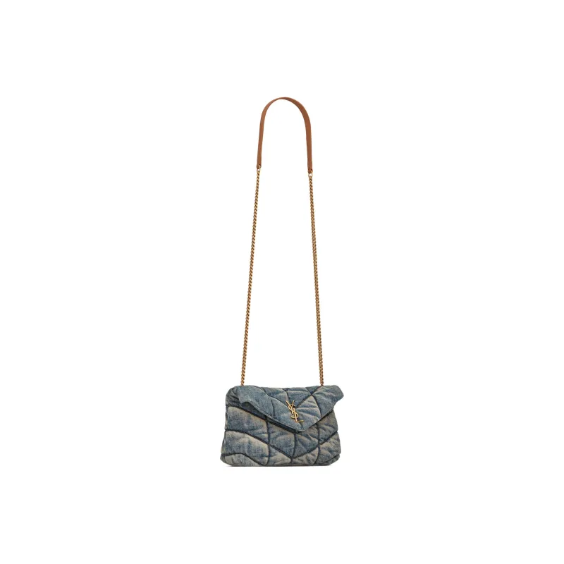 SAINT LAURENT PUFFER Denim Shoulder Bag, Crossbody Bag Mini Women's Blue-2