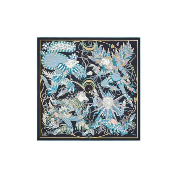 HERMES Silk Scarves Women's Black Blue/Sky Blue/Pink