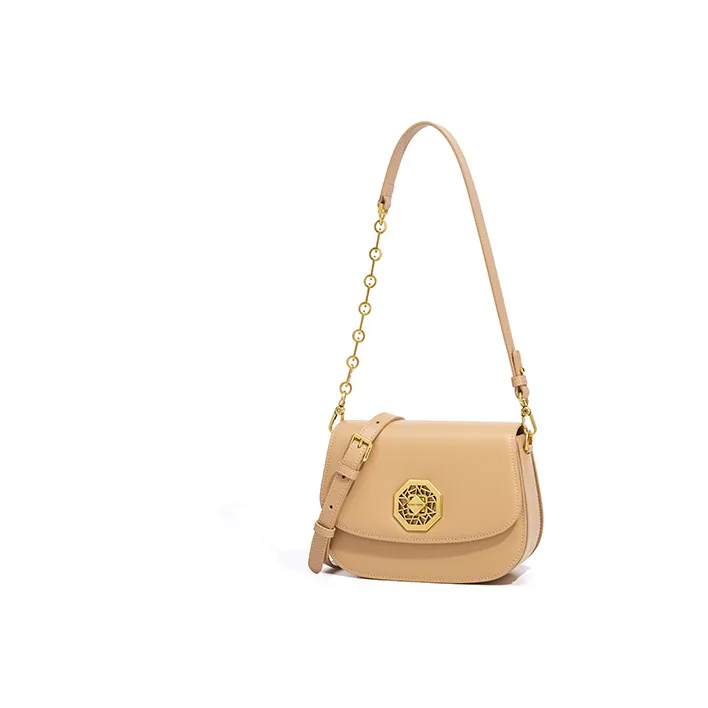Gong Xuan Cow Leather Shoulder Bag, Saddle Bag, Crossbody Bag Regular Women's White/Sand Dune-2
