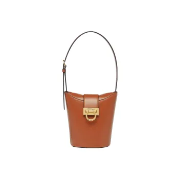 FERRAGAMO Trifolio Cow Leather Bucket Bag, Handbag, Shoulder Bag Women's Brown