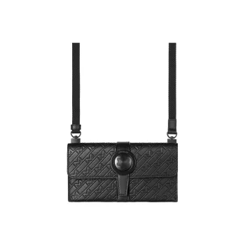 MONTBLANC All Black Full Grain Cow Leather One Shoulder Crossbody Clutches Mini Men's Black