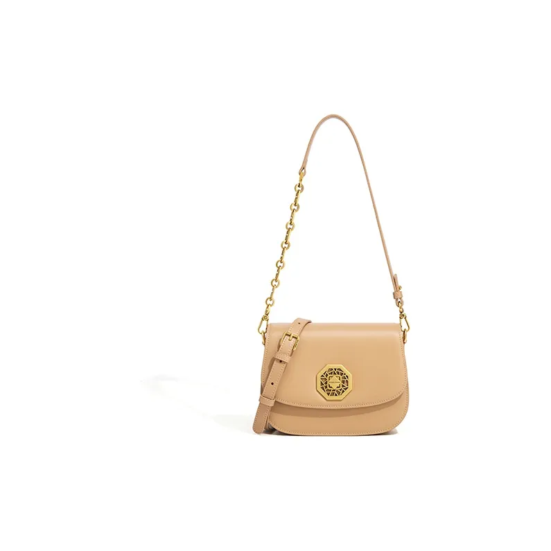 Gong Xuan Cow Leather Shoulder Bag, Saddle Bag, Crossbody Bag Regular Women's White/Sand Dune-1