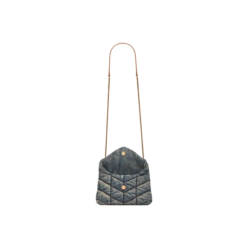 SAINT LAURENT PUFFER Denim Shoulder Bag, Crossbody Bag Mini Women's Blue-5