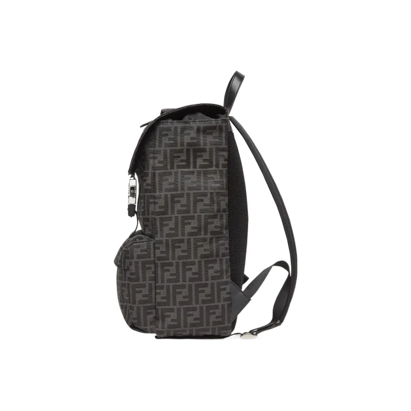 FENDI Calfskin Backpack Medium Size Men's Black-2