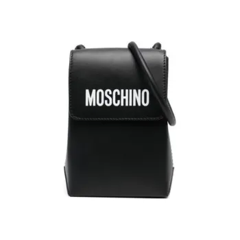 MOSCHINO Cow Leather Cell Phone Pouch Shoulder Bag Crossbody Bag Women's Black