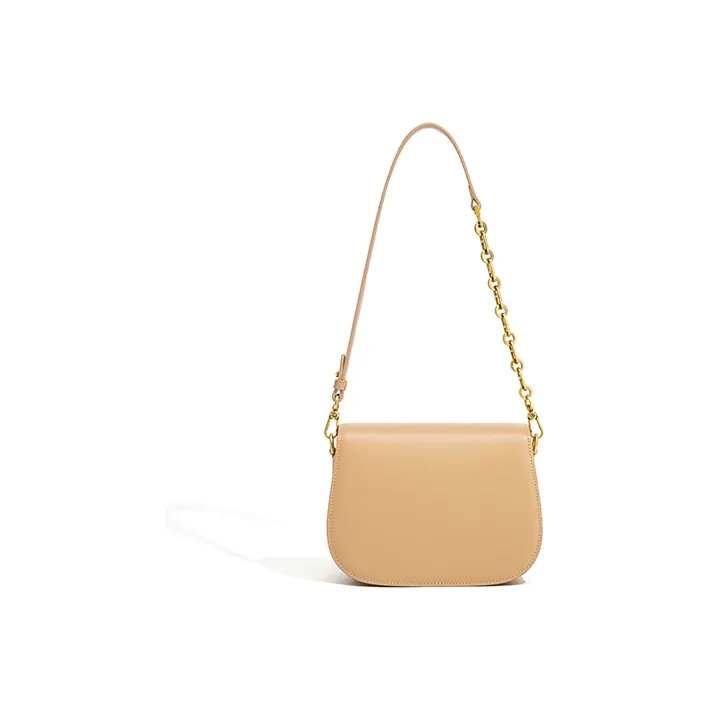 Gong Xuan Cow Leather Shoulder Bag, Saddle Bag, Crossbody Bag Regular Women's White/Sand Dune-3
