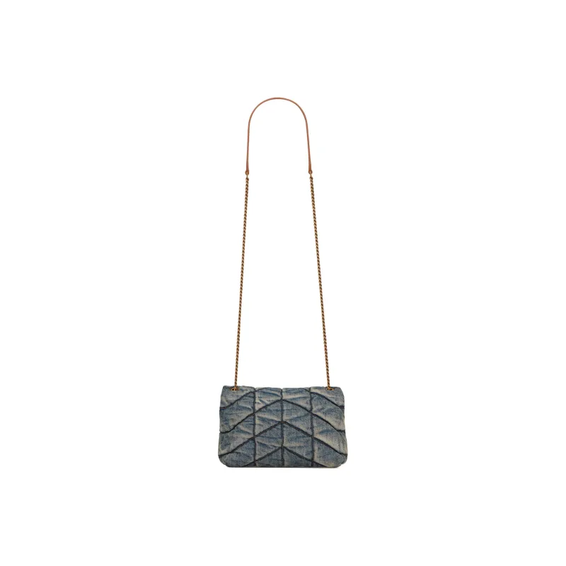 SAINT LAURENT PUFFER Denim Shoulder Bag, Crossbody Bag Mini Women's Blue-3