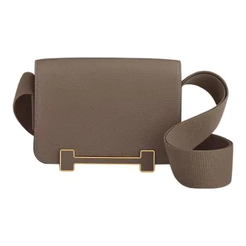 HERMES Geta Goatskin Wooden Sandal Bag, Crossbody Bag, Shoulder Bag Women's Elephant Gray