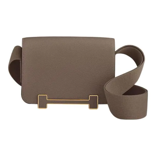HERMES Geta Goatskin Wooden Sandal Bag, Crossbody Bag, Shoulder Bag Women's Elephant Gray