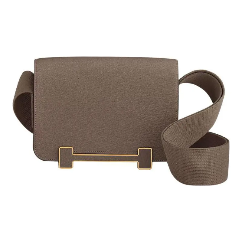 HERMES Geta Goatskin Wooden Sandal Bag, Crossbody Bag, Shoulder Bag Women's Elephant Gray-0