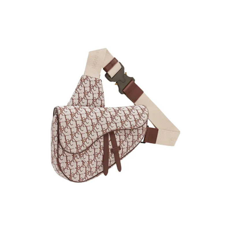 DIOR CACTUS JACK Collaboration Jacquard Fabric Saddle Bag Crossbody Shoulder Bag Women's Coffee-1