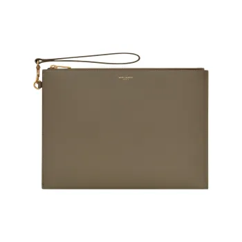 SAINT LAURENT Cow Leather Tablet Clutch Men's Green