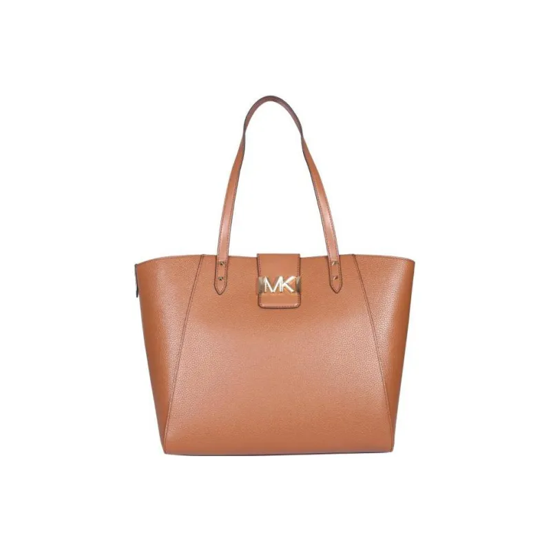 MICHAEL KORS Karlie Leather Tote Bag, Shopping Bag, Shoulder Bag, Handbag Large Size Women's Light Umber-0