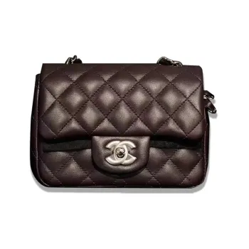 CHANEL Classic Flap CF Lambskin Shoulder Bag, Crossbody Bag Women's Purple Grape