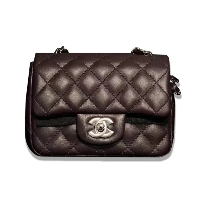 CHANEL Classic Flap CF Lambskin Shoulder Bag, Crossbody Bag Women's Purple Grape-0