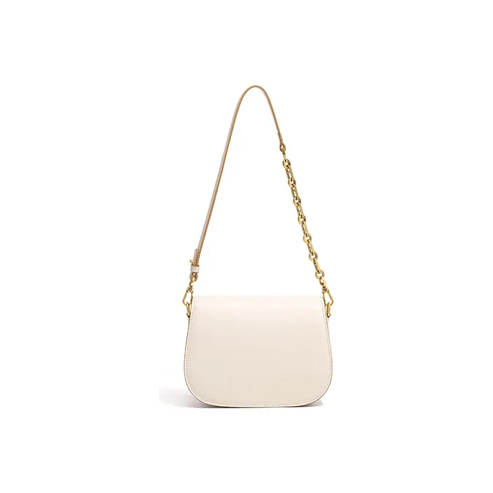Gong Xuan Cow Leather Shoulder Bag, Saddle Bag, Crossbody Bag Regular Women's White/Sand Dune-11