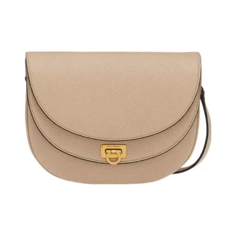 FERRAGAMO Cow Leather Saddle Bag Shoulder Bag Crossbody Bag Women's Dusty Pink-0
