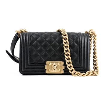 CHANEL LEBOY Grained Embossed Cow Leather Mouth Cover Bag Crossbody Bag Small Size Women's Black