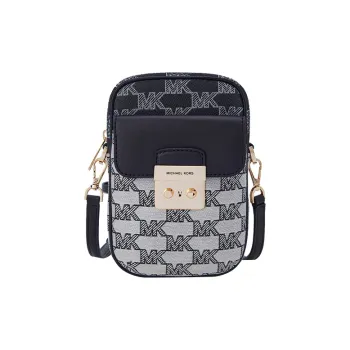 MICHAEL KORS Sloan Fabric Crossbody Cell Phone Pouch Trumpets Women's Black/Beige