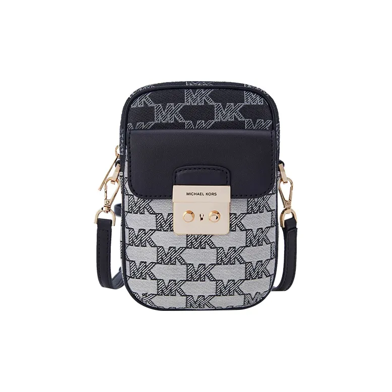 MICHAEL KORS Sloan Fabric Crossbody Cell Phone Pouch Trumpets Women's Black/Beige-0