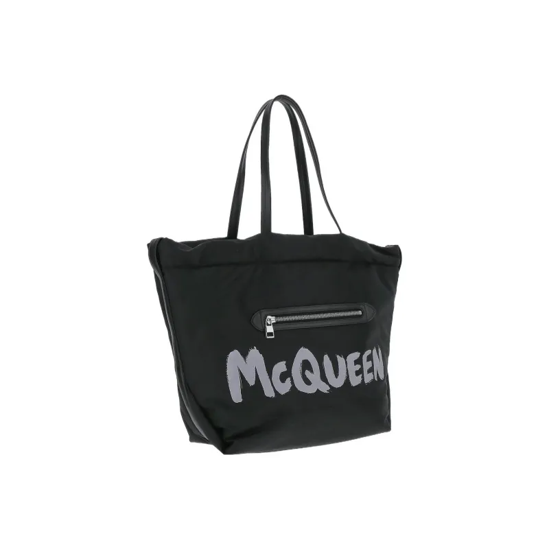 Alexander McQueen Graffiti Logo Shopper Tote Black/White-1
