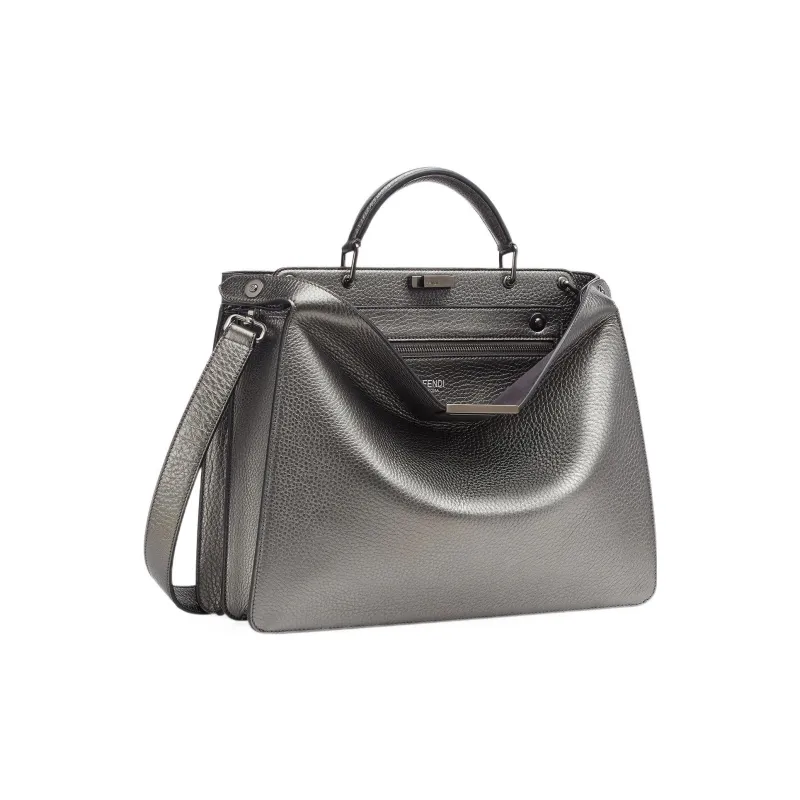 FENDI Peekaboo ISeeU Cow Leather Shoulder Bag, Crossbody Bag, Handbag Medium Size Men's Gray-2