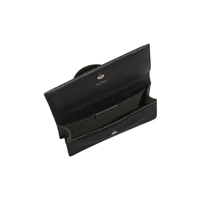 FERRAGAMO GANCINI Leather Small Square Bag Handbag Shoulder Bag Crossbody Bag Women's Black-3