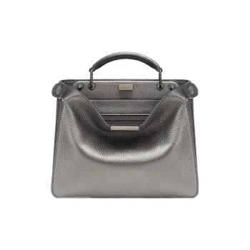 FENDI Peekaboo ISeeU Cow Leather Shoulder Bag Crossbody Bag Handbag Mini Men's Gray