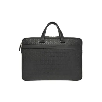 FERRAGAMO Travel Embossed Leather Handbag Men's Black