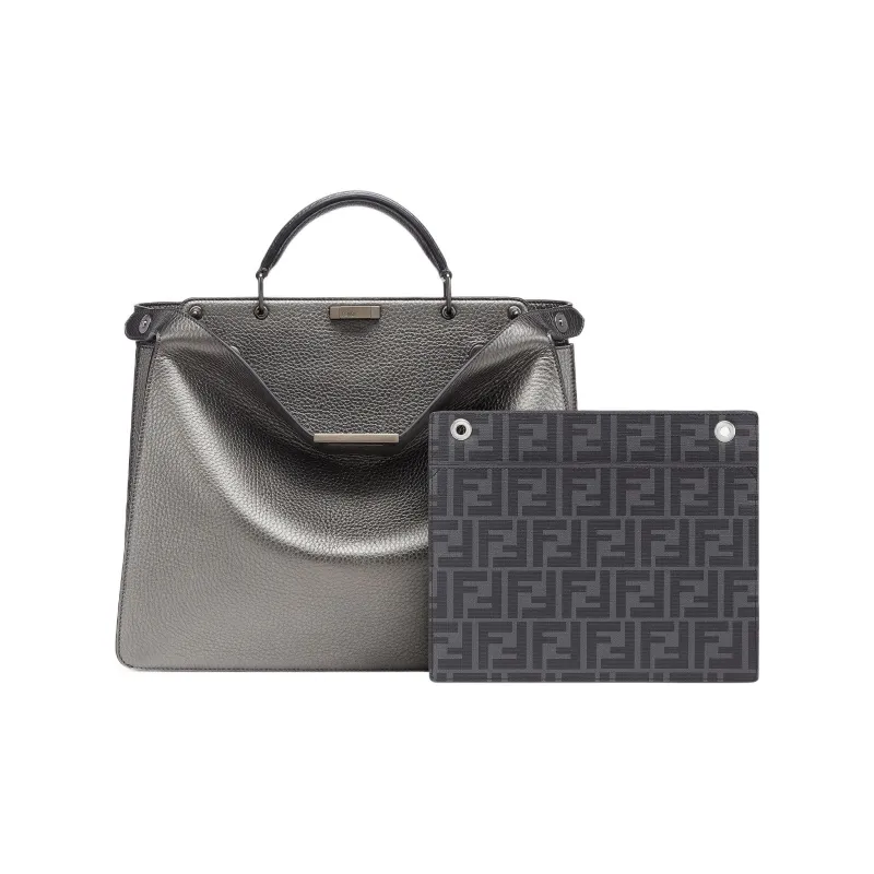 FENDI Peekaboo ISeeU Cow Leather Shoulder Bag, Crossbody Bag, Handbag Medium Size Men's Gray-1