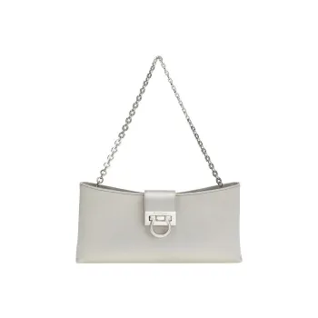FERRAGAMO Canvas With Leather Handbag Shoulder Bag Women's Silver Gray