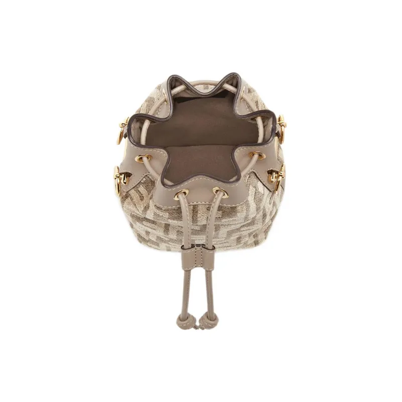 FENDI Mon Tresor Calfskin Trim Bucket Bags Shoulder Bag Crossbody Bag Handbag Mini Women's Light Brown-4