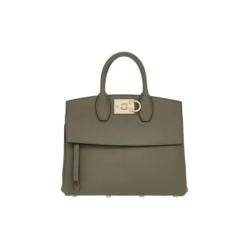 FERRAGAMO Studio Soft Natural Grain Cow Leather Shoulder Bag, Crossbody Bag, Handbag Small Size Women's Olive Green