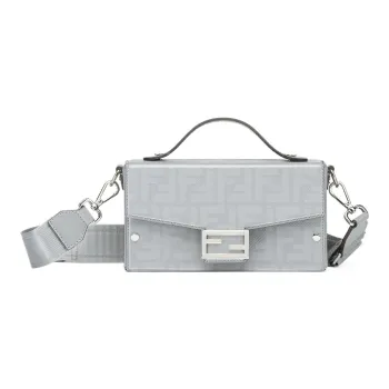 FENDI Baguette Calfskin Shoulder Bag Crossbody Bag Handbag Regular Men's Gray